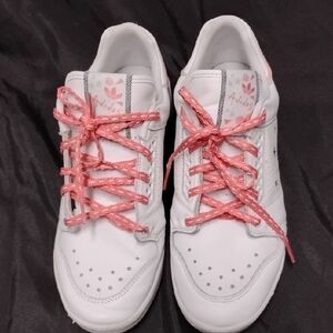 Adidas Women's White Sneakers with Pink Accents